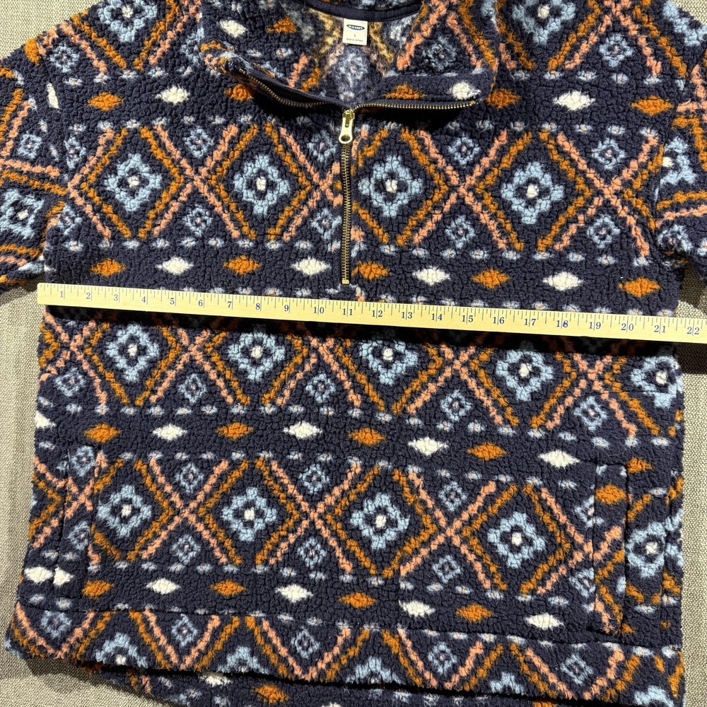 Old Navy Fleece Sweater Womens Large Blue Geometric 1/4 Zip Pullover Mock Neck - Picture 4 of 6